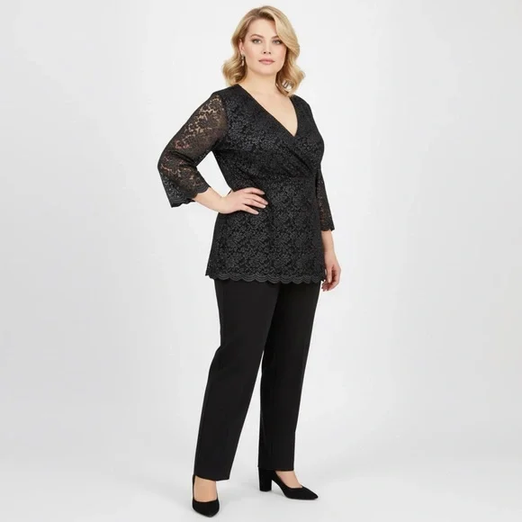 Goth Whimsigoth Witchy Evening Black Lace Vneck Top Dress Event Plus Size Top 3X - Picture 11 of 11